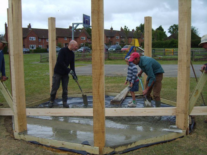 Workmen building the Rotunda base